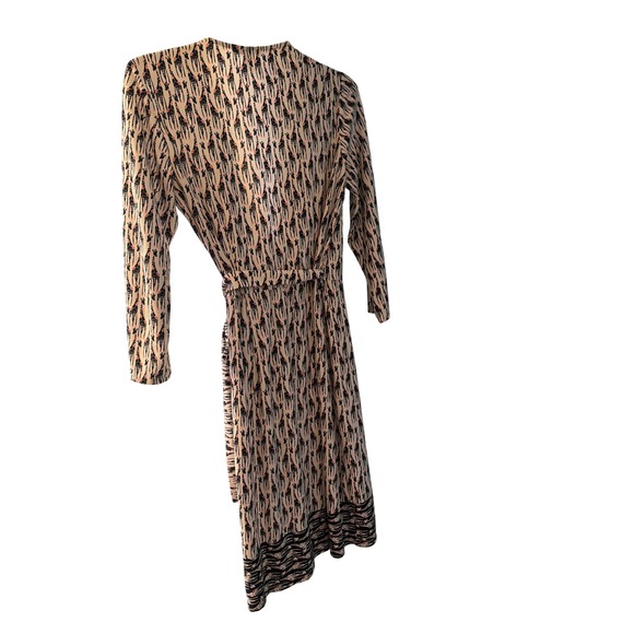 Vintage 90s Wrap Dress Navy Coral Giraffe Novelty Print 3/4 Sleeve Jersey Knit M - Picture 4 of 5